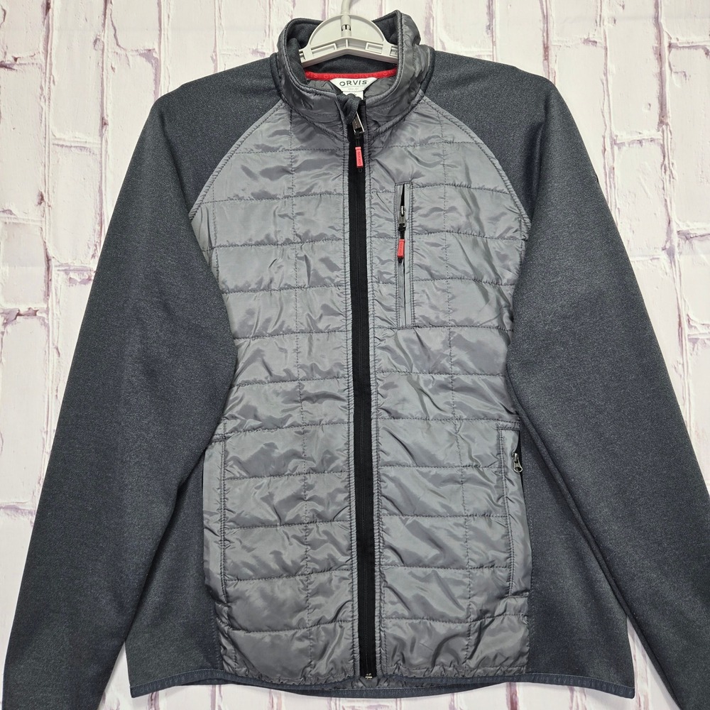 Orvis Jacket Gray Quilted Hybrid Performance Full Zip Puffer Fleece Mens Medium